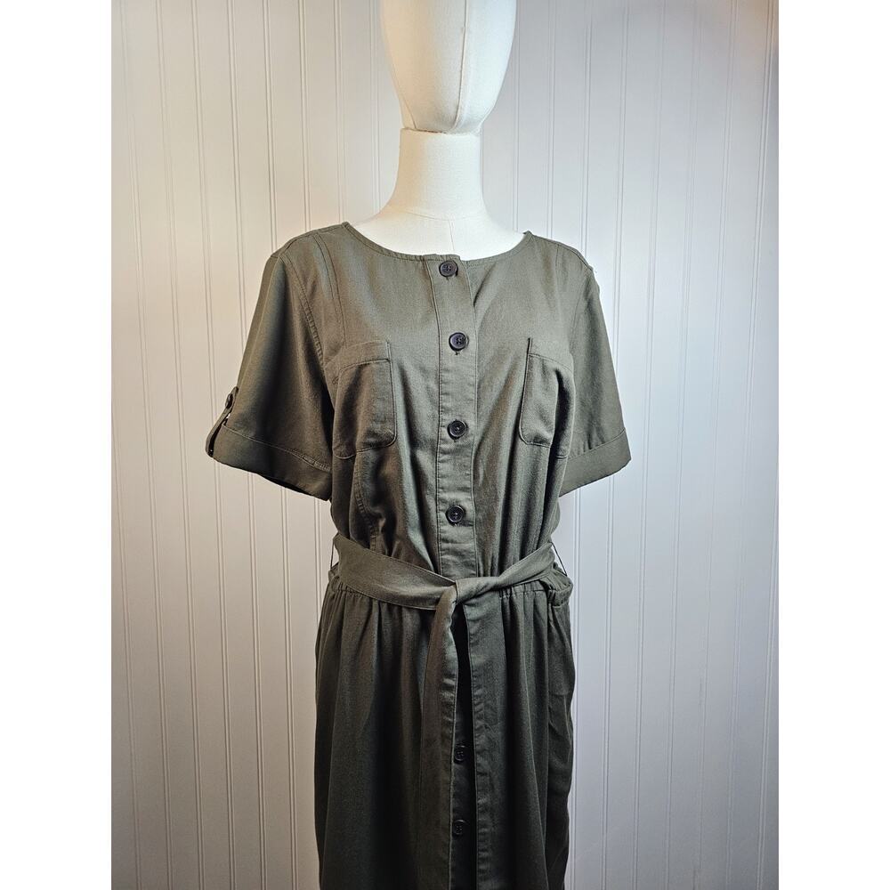 Talbots Fluid Twill Shirtdress Women's Size 14 Army Green Safari Preppy Boho - Picture 3 of 7